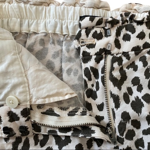 J. Crew Leopard Print Ruffle Waist Cropped Linen Pants - Picture 7 of 9